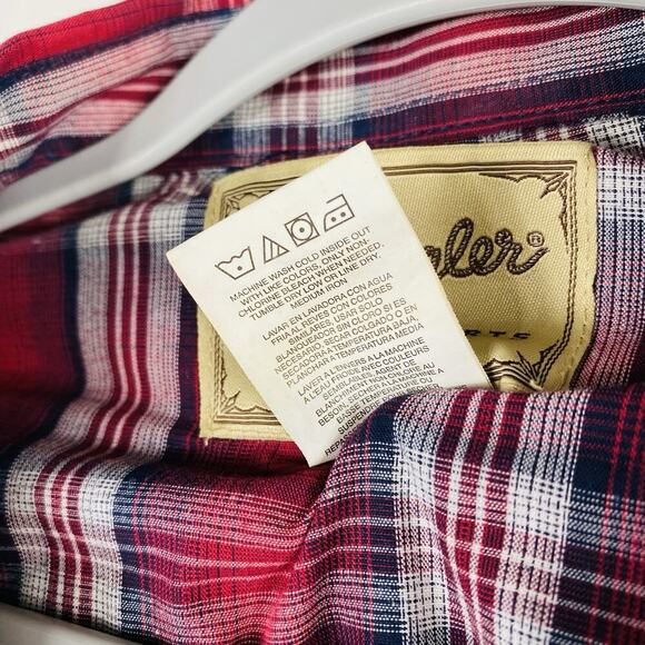 Wrangler Size 3XL Plaid Long Sleeve Western Snap Button Shirt Red Cotton Blend - Picture 6 of 6